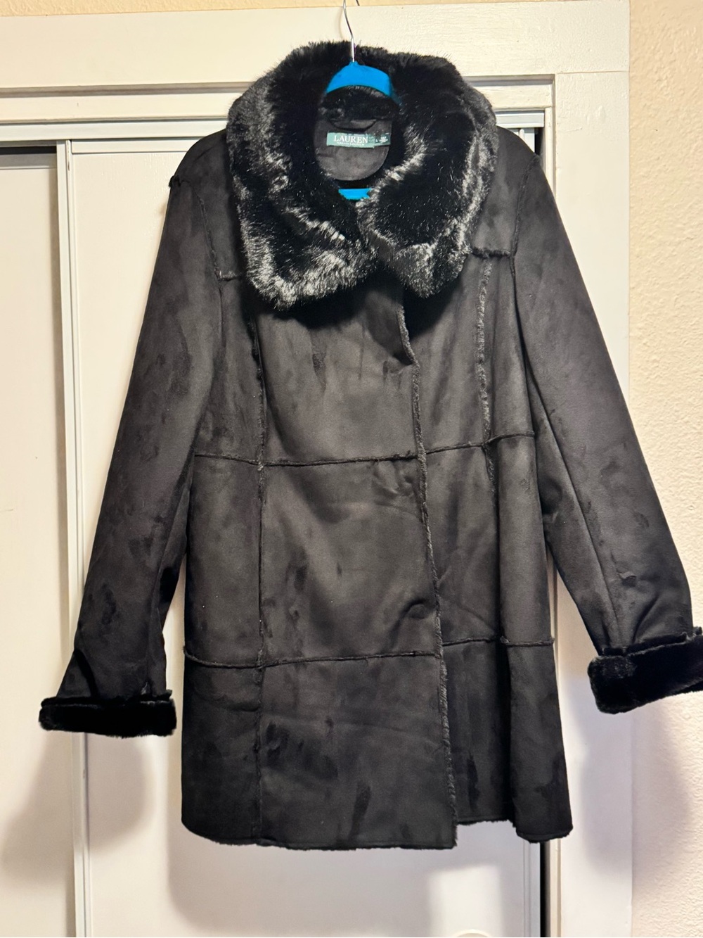 Ralph Lauren Black Faux-Fur Collar & Cuff  Coat